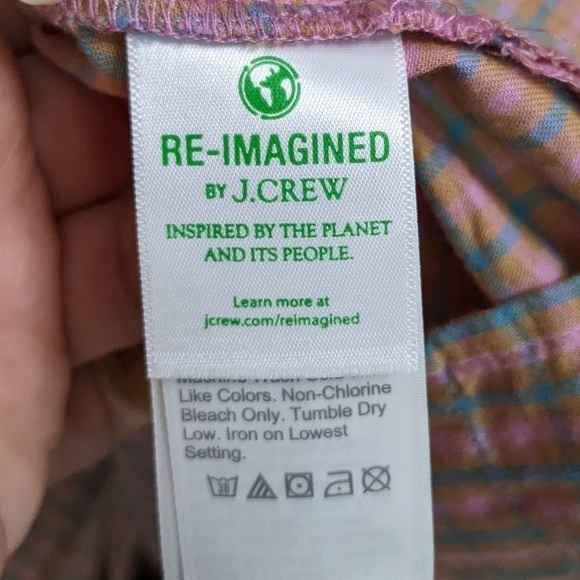 ✨3/$15  J Crew pink blue plaid ruffle long sleeve button up M - Picture 7 of 9